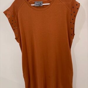 Rust Sleeveless Tee with Studded Detail